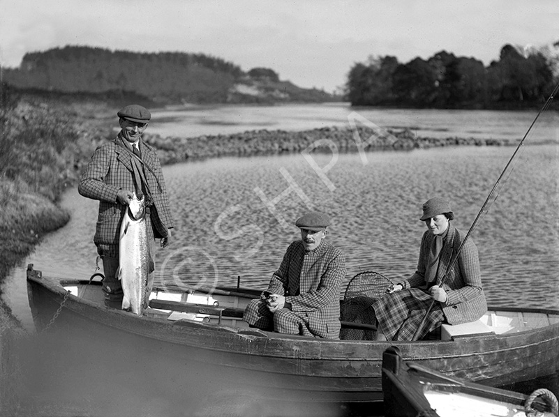 Unidentified celebrity people salmon fishing at Dochgarroch. *