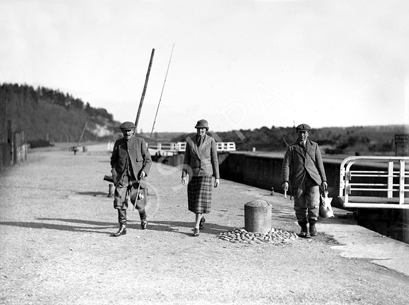 Unidentified celebrity people salmon fishing at Dochgarroch on the Caledonian Canal. *