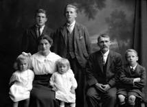 Mr George Noble and family, sailmaker, Avoch, Black Isle. See contributor comment below for identification.  Andrew Noble (b1798) in Broadsea, Fraserburgh married Janet Runcie (b21.09.1799) of Seatown, Cullen. Their son, William Noble (19.07.1821 - 03.04.1896) married Elspet Morrison (b1830) of Turiff, on 19.02.1847 in Aberdeen. They had several children; William (b1849) in Seatown, Ann (b1853) in Fordyce, Banff, Janet (b1856) in Burghead, Duffus, Elspet (b1862) in Burghead, Andrew (b1865) in Burghead, Isabella (b1871) in Burghead, and John George Morrison Noble (b1873) in Burghead, who married Margaret Jack of Avoch. Their great granddaughter is contributor Bev Goodacre of Johannesburg.   An obituary notice in the local press dated 19th October 1962 noted: 'At Geddeston, Avoch, Margaret Jack, wife of the late George Noble, sailmaker, Avoch.' 