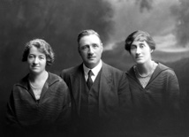 Frank Chalmers with two of his sisters, Cecelia and Agnes, Redhill, Surrey. Francis James Chalmers (1881-1956) was born in Surrey, a twin with sister Margaret. His fathers motor vehicle business established in 1850 (J. Chalmers and Sons Ltd), traded from the Redhill Garage and could accommodate up to 50 cars. They also held the Ford franchise. He married Christina Ann MacMillan in 1919. She died in Reigate in 1922 and he later married Constance Paterson (1902-1975) of Inverness in 1936, the daughter of famous photographer Andrew Paterson (1877-1948). 