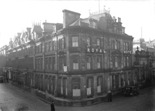 Royal Hotel Inverness, Academy Street, showing vintage car and entrance to Victorian Market. Now occupied by the Clydesdale Bank. December 1930. *