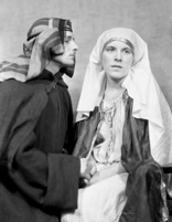 Theatrical actors dressed in costume. Possibly for a Nativity play. #