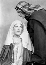 Theatrical actors dressed in costume. Possibly for a Nativity play. #