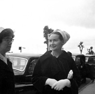 Series of images taken on Bank Street, Inverness, outside St. Columba's Church. Flora Sutherland of Broadford on the right.