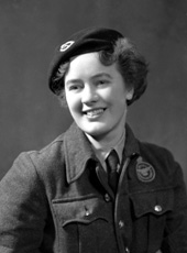 Mrs MacDonald, 15 Lovat Road, Inverness. She is wearing the badge of the Royal Observer Corps. 