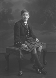 Andrew Chalmers dressed in school uniform for Sundays at the Loretto Boarding School, Edinburgh. (see also refs: 33898, 39550 and 45474). He was a grandson of the famous photographer Andrew Paterson (1877-1948).