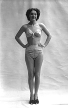 Mrs Joyce Georgina Ross (nee Duff), 9 Brown Street, Inverness. Joyce Ross was a swimsuit model who also competed in beauty pageants. She also worked for the Andrew Paterson Studio in the 1950s (see also H-0290_PS and 42555a-h). She can be seen at the beginning of this Pathe newsreel from Morecambe, in 1953: http://www.britishpathe.com/video/beauty-on-parade/query/BEAUTY+PARADE 