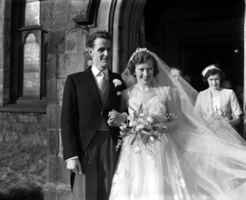 Miller, 'Broomfield,' February 1954. Jack and Pat Miller outside the Old High Church on Church Street, Inverness.