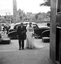 Wedding of Douglas and Dorothy Mackintosh, Dochfour Drive, Inverness. Entering West Church, Huntly Street.