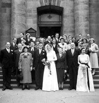 Wedding of Douglas and Dorothy Mackintosh, Dochfour Drive, Inverness. Outside West Church, Huntly Street.