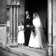 Mr & Mrs Angus MacLeod outside the St. Columba High Church, Bank Street, Inverness, now the CityLife Church. 