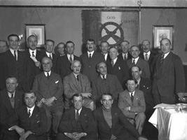 Meeting of the Old Contemptibles Association (Aug 5-Nov 22 1914). The Old Contemptibles Association was founded by Capt J.P Danny, RA on 25th June 1925. The Association had 178 branches in the UK and 14 overseas branches. All members were known as 'chums.' The banner in the background now hangs in the Inverness Town House. #