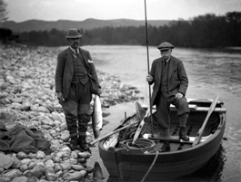 Salmon fishermen on Highlands river. #