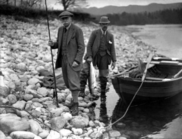 Salmon fishermen on Highlands river. #