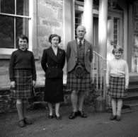 Colonel Ian Argyll Robertson of Brackla House with his family. Seaforth Highlanders. He retired from the army in 1968 and died in 2010.
