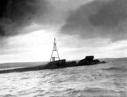 The upturned hull of the wreck of the HMS Natal in Cromarty Firth near Invergordon c1932-1938.*