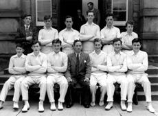 Inverness Royal Academy Cricket 1st XI 1951-1952. Rear: Alistair MacBeath, James South, Neil Smith, Alistair MacDiarmid, Arthur Griffiths, Alex Grant. Front: Atholl Menzies, Arthur Craigmile, Leslie Hodge, Mr Murray, Ian Lodge, James Griffiths, Will Cameron. (Courtesy Inverness Royal Academy Archive IRAA_074).