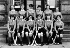 Hockey 2nd XI 1955-1956. Rear: Ann Davidson, Winifred Elliott, Maureen Bruce, Gillian MacPherson, Janice Cumming, Ann Dand. Front: Jean MacGillivray, Helen Flynn, Katherine MacInnes, Morven Jenkins, Elizabeth McIntyre, Rhea Skinner. (Courtesy Inverness Royal Academy Archive IRAA_101).