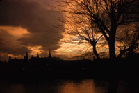 Inverness riverside silhouettes at dusk, 1959. (Courtesy James S Nairn Colour Collection). ~ *