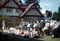 Opening of the new Carrol House Orphanage, Island Bank Road, Inverness. The Carrol House Orphanage was officially opened at 3.00pm on Wednesday 26th August 1959 by Lady Maud Baillie CBE. Eighteen children, cared for by the Highland Orphanage Trust, moved from the old building in Culduthel Road a few weeks previously and settled in to the more compact and up-to-date premises. Robert Gilbert, chairman of the Board of Governors presided at the well-attended ceremony, which was also addressed by Provost Robert Wotherspoon. The matron was Mrs M. Maclean and the two house-mothers were Miss I. Ross and Miss N. Donaldson. A bouquet was presented to Lady Baillie by Heather la Freniere, one of the children in the home. (Courtesy James S Nairn Colour Collection). ~