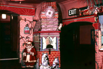 Playhouse Cinema foyer and restaurant, Christmas 1957. Every Christmas season, James Nairn, photographer and manager of the Playhouse, would decorate the foyer and cafe with hand painted cartoon and Disney themes to the delight of visiting children. The Playhouse Cinema was destroyed by fire in 1972, and sadly James Nairn lost the bulk of his photographic and memorabilia archives. (Courtesy James S Nairn Colour Collection). ~ *