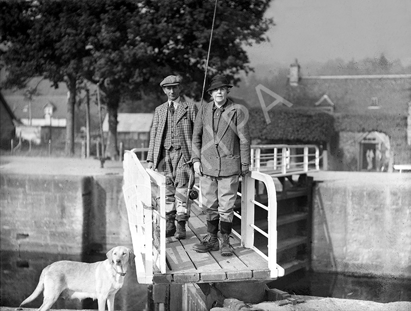 Unidentified celebrity people salmon fishing at Dochgarroch on the Caledonina Canal.