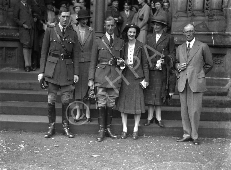 From The Times, Monday, 4th September, 1939:  MR. ANTHONY WILLS and MISS LESLIE MELVILLE. 'Owing to the international situation, the marriage took place quietly on Saturday in St. Andrews Cathedral, Inverness, of the Hon. Frederick Anthony Hamilton Wills, eldest son of Lord and Lady Dulverton, and Miss Judith Betty Leslie Melville, eldest daughter of the Hon. Ian and Mrs. Leslie Melville. The Bishop of Moray, Ross and Caithness (Primus of the Scottish Episcopal Church) officiated, assisted by the Very Rev. A. A. D. Mackenzie, Provost of Inverness Cathedral. The bride, who was given away by her father, wore a brown two-piece suit. There were no bridesmaids. The Hon. E. R. H. Wills (brother of the bridegroom) was best man. A reception was afterwards held in the Station Hotel by the Hon. Mrs. Leslie Melville.'  The marriage ended in divorce in 1961. Anthony Wills, the 2nd Baron Dulverton b.1915-d.1992. Judith Betty Leslie-Melville b.1916.                  