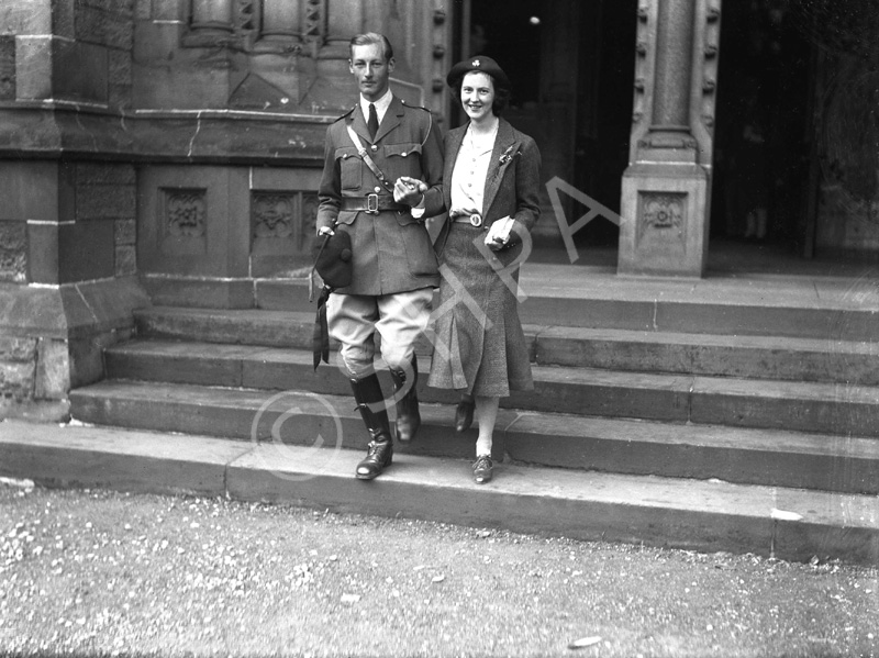From The Times, Monday, 4th September, 1939:  MR. ANTHONY WILLS and MISS LESLIE MELVILLE. 'Owing to the international situation, the marriage took place quietly on Saturday in St. Andrews Cathedral, Inverness, of the Hon. Frederick Anthony Hamilton Wills, eldest son of Lord and Lady Dulverton, and Miss Judith Betty Leslie Melville, eldest daughter of the Hon. Ian and Mrs. Leslie Melville. The Bishop of Moray, Ross and Caithness (Primus of the Scottish Episcopal Church) officiated, assisted by the Very Rev. A. A. D. Mackenzie, Provost of Inverness Cathedral. The bride, who was given away by her father, wore a brown two-piece suit. There were no bridesmaids. The Hon. E. R. H. Wills (brother of the bridegroom) was best man. A reception was afterwards held in the Station Hotel by the Hon. Mrs. Leslie Melville.'  The marriage ended in divorce in 1961. Anthony Wills, the 2nd Baron Dulverton b.1915-d.1992. Judith Betty Leslie-Melville b.1916.                  