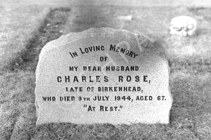 Mrs C. Rose. Tombstone of Charles Rose, 1877-1944, Birkenhead.      .....