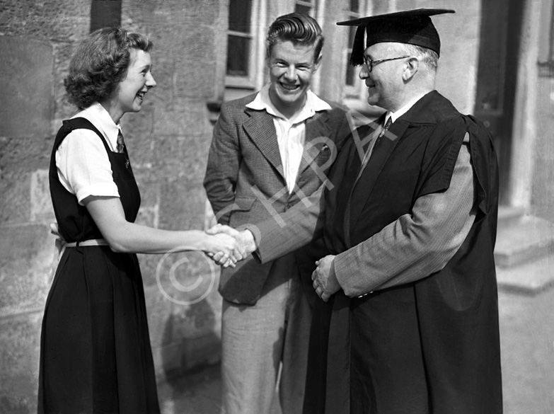Inverness Royal Academy Dux 1948-1949. Rector MacDonald with James Mackenzie and Aileen Barr. 