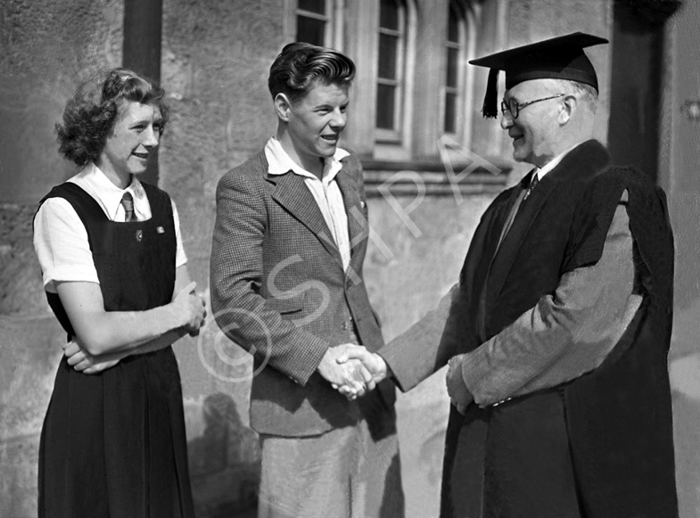 Inverness Royal Academy Dux 1948-1949. Rector MacDonald with James Mackenzie and Aileen Barr. 
