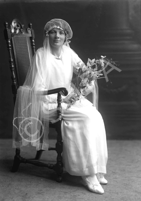 Mrs Holm McLeod, Culnaha, Nigg, Ross-shire. Wedding portrait c.Nov 1923.  