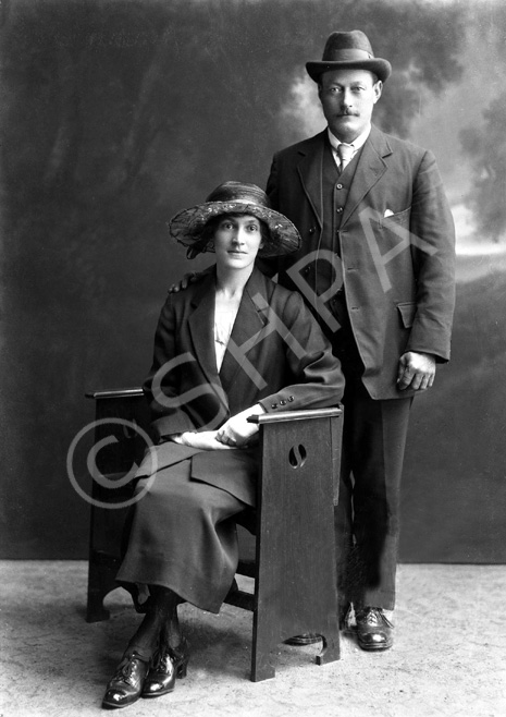 Mrs McLeod, The Smithy, Munlochy, Black Isle. Andrew McLeod was born on 20th August 1880 in Rosskeen and Isabella Macdonald on 17th September 1894 in Poyntzfield. (See image ref: 23236_macdonald). They married on 8th June 1923 in Avoch, but this portrait dates from about 1925.  They had three children, Andrew, born 6th April 1924 in Munlochy, Annie Jane who died in infancy of bronchitis and Alexander, known as Alistair, born in 1934 in Lochcarron. McLeod worked on the land in the Black Isle and was later appointed grieve to Sir Reid who had an estate in Lochcarron. He continued working there for many years before eventually returning to Rosemarkie. (His son Andrew enlisted in 1939 and was based in Glasgow where he married in 1945 and settled. The biographical information has been kindly provided by his daughter Irene Thomas). 