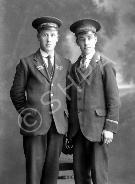 Alick MacAskill, (left) Neish's Hotel, Inverness. Neish's Hotel (previously the Albert Hotel), was at 66 Eastgate, Inverness. The man on the right is wearing the uniform of the Commercial Hotel, which used to be next to the Old Town House on the corner of Castle Street and High Street (now McDonalds). Boswell and Johnson stayed in the Commercial Hotel in September 1773.     