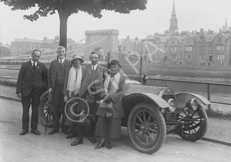Scottish Home Rule Group outside the Palace Hotel, standing beside vintage car with Ness Bridge and .....
