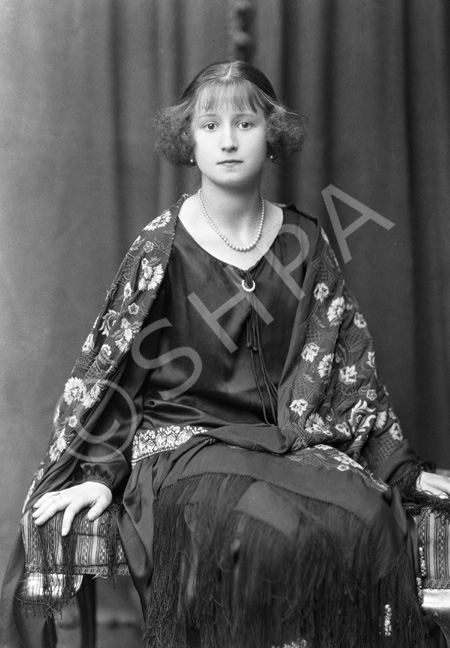 Miss Lilian Elford, Rosehaugh House, circa September 1925. Daughter of Colonel and Ethel Elford, and niece of Lilian Fletcher of Rosehaugh. Lilian became an expert horsewoman and married Captain Charles John Shaw-Mackenzie of the Newhall estate at Rosehaugh in 1933. They were known as Major and Mrs Shaw-Mackenzie of Tordarroch, and Lilian resided in Newhall until her death in 1990. 