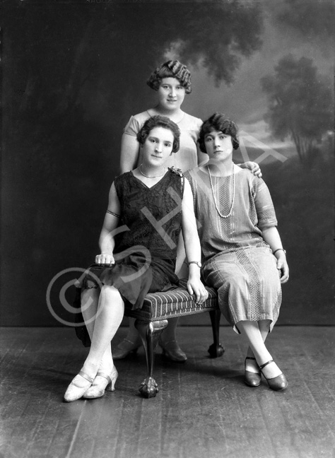 Miss Sutherland at rear, Miss Mackay at left and Miss Ross at right. (See also ref: 26048 and 26049). 