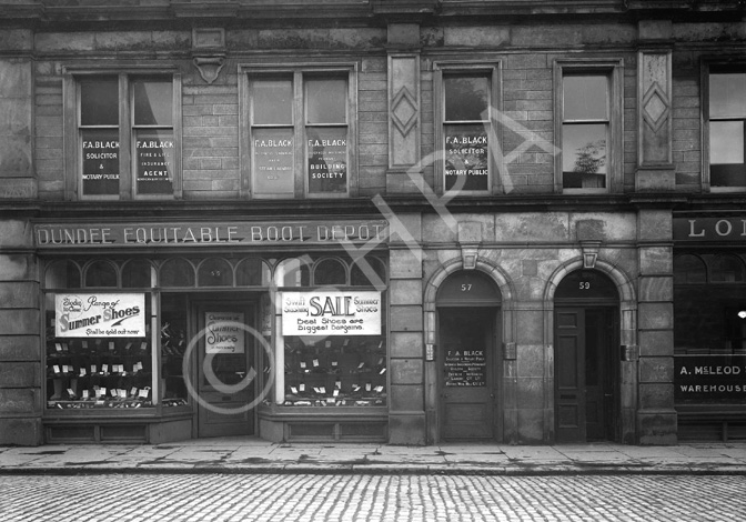 Dundee Equitable Boot Depot (established 1867), Academy Street, Inverness. The business was renamed DE Shoes, but vacated the premises in 2013.  * 