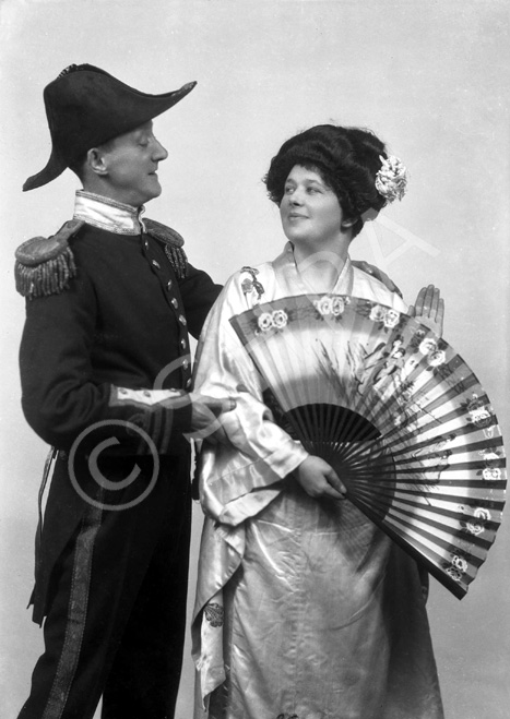 Carrie M. Cruickshank as Mimosa in the November 1927 production of 'The Geisha,' the story of a Japanese tea-house performed by the Northern Amateur Operatic Society. In the advert it was noted that prices would be increased for this attraction due to the lavish expense of the production (over ?200), in aid of the Queen Victoria Jubilee Institute for Nurses. A review noted that 'Miss Cruickshank has a beautiful voice, and went through the delicate Mimosa's ordeals of being sold and of selling with a sure finish.' #