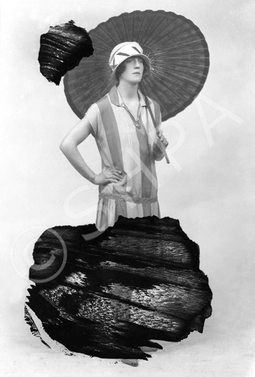 Woman with parasol, damaged. #