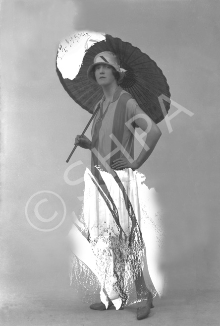 Woman with parasol, damaged. #