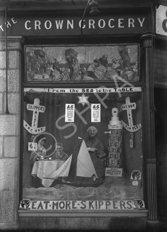 Ettles Crown Grocery, Inverness December 1927. Window display for Skippers tinned fish, an entrant i.....