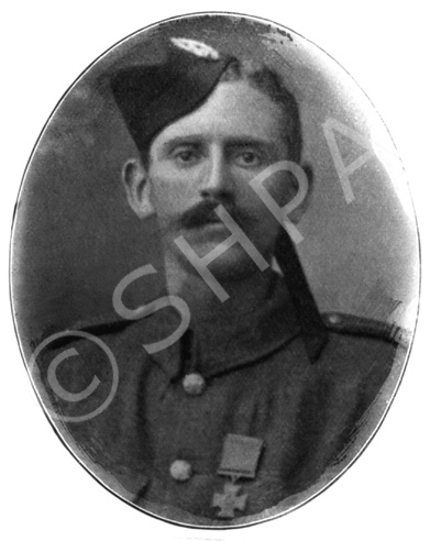 Private Ross Tollerton, Ist Battalion, Queen's Own Cameron Highlanders (1890-1931). The Cameron Highlanders, The Depot. One of four VC winners re-copied for a composite picture in January 1929. Tollerton was 24 years old when the following deed took place for which he was awarded the VC: On 14th September 1914 at the First Battle of the Aisne, Private Tollerton carried a wounded officer (Lieutenant J.S.M. Matheson), under heavy fire, as far as he was able, into a place of greater safety. Then, although he himself was wounded in the head and hand, he struggled back to the firing line where he remained until his battalion retired. He then returned to the wounded officer and stayed with him for three days until they were both rescued. His Victoria Cross is displayed at the Regimental Museum of Queen's Own Highlanders, Fort George.
