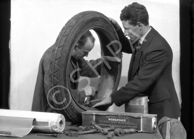 Possibly taken in the Tyre Service Depot, Academy Street, Inverness. See also images ref: 27767. # 