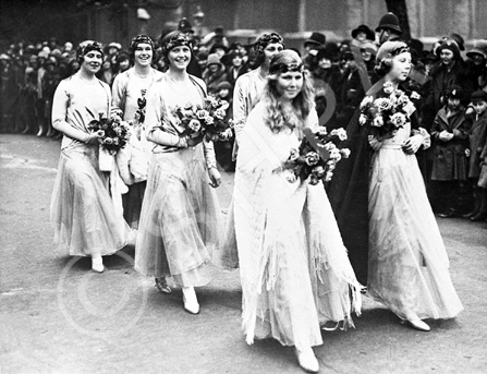 Girls in wedding (?) procession. # 