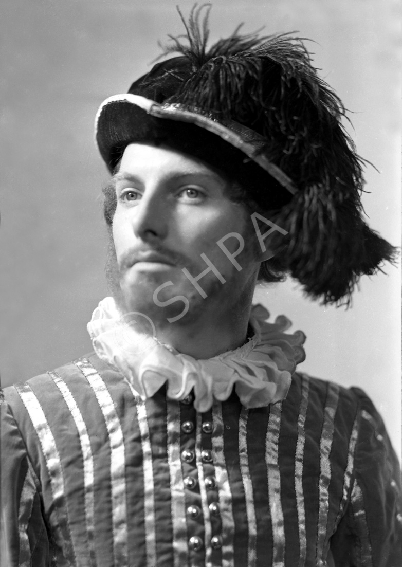 Sorrell vs MacKinnon. Stage actors in costume posing for publicity shots. See also 31335a to 31335d. Believed to be Henry Christie Landon Sorrell, involved in local amateur dramatics, and manager of the Inverness Repertory Company in 1937 and of the Little Theatre in Inverness, taking over from Ronald Macdonald Douglas in August 1938. (Born 1911 in Endon).