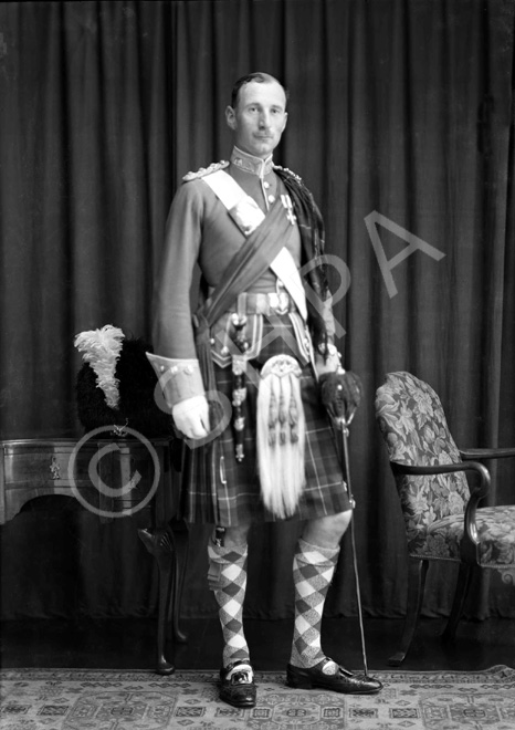 Captain E. Grant MC, Nairn. Seaforth Highlanders.  Later Brigadier, Eneas Grant was born in 1901, and belonged to a family which served in the Seaforth Highlanders for four generations. He served in the regiment from 1920 to 1955, when he retired to his house and hill farm at Tomatin. Both his sons joined the Seaforth, the elder being killed in action in Korea in 1951 (see ref no. 542). The supplement to the London Gazette of October 1945 announced 'The KING has been graciously pleased to approve the following awards in recognition of gallant and distinguished services in North-West Europe: Brigadier (acting) Eneas Henry George GRANT, D.S.O., M.C. (18829), The Seaforth Highlanders (Ross-shire Buffs, The Duke of Albany's) (Tomatin, Inverness).' An un-dated newspaper cutting from 1951 is filed with the negatives. It announces his being awarded a C.B.E. and states: 'Brigadier (Temporary) Eneas Henry George Grant, D.S.O, M.C., late Infantry. Brigadier Grant is the only surviving son of the late Col. H.G. Grant and of Mrs I. Grant, Balnespick, Tomatin, and his house is at Auchenfroe, Nairn. He was awarded the M.C. when serving with his regiment, The Seaforth Highlanders, in Palestine in 1936, and won the D.S.O. in 1944, gaining a Bar to it in 1945.' See also ref no. 43823a-j.  