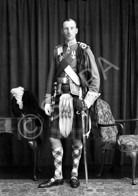 Captain E. Grant MC, Nairn. Seaforth Highlanders.  Later Brigadier, Eneas Grant was born in 1901, and belonged to a family which served in the Seaforth Highlanders for four generations. He served in the regiment from 1920 to 1955, when he retired to his house and hill farm at Tomatin. Both his sons joined the Seaforth, the elder being killed in action in Korea in 1951 (see ref no. 542). The supplement to the London Gazette of October 1945 announced 'The KING has been graciously pleased to approve the following awards in recognition of gallant and distinguished services in North-West Europe: Brigadier (acting) Eneas Henry George GRANT, D.S.O., M.C. (18829), The Seaforth Highlanders (Ross-shire Buffs, The Duke of Albany's) (Tomatin, Inverness).' An un-dated newspaper cutting from 1951 is filed with the negatives. It announces his being awarded a C.B.E. and states: 'Brigadier (Temporary) Eneas Henry George Grant, D.S.O, M.C., late Infantry. Brigadier Grant is the only surviving son of the late Col. H.G. Grant and of Mrs I. Grant, Balnespick, Tomatin, and his house is at Auchenfroe, Nairn. He was awarded the M.C. when serving with his regiment, The Seaforth Highlanders, in Palestine in 1936, and won the D.S.O. in 1944, gaining a Bar to it in 1945.' See also ref no. 43823a-j.  