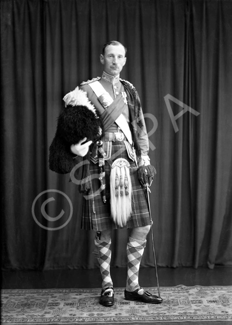 Captain E. Grant MC, Nairn. Seaforth Highlanders.  Later Brigadier, Eneas Grant was born in 1901, and belonged to a family which served in the Seaforth Highlanders for four generations. He served in the regiment from 1920 to 1955, when he retired to his house and hill farm at Tomatin. Both his sons joined the Seaforth, the elder being killed in action in Korea in 1951 (see ref no. 542). The supplement to the London Gazette of October 1945 announced 'The KING has been graciously pleased to approve the following awards in recognition of gallant and distinguished services in North-West Europe: Brigadier (acting) Eneas Henry George GRANT, D.S.O., M.C. (18829), The Seaforth Highlanders (Ross-shire Buffs, The Duke of Albany's) (Tomatin, Inverness).' An un-dated newspaper cutting from 1951 is filed with the negatives. It announces his being awarded a C.B.E. and states: 'Brigadier (Temporary) Eneas Henry George Grant, D.S.O, M.C., late Infantry. Brigadier Grant is the only surviving son of the late Col. H.G. Grant and of Mrs I. Grant, Balnespick, Tomatin, and his house is at Auchenfroe, Nairn. He was awarded the M.C. when serving with his regiment, The Seaforth Highlanders, in Palestine in 1936, and won the D.S.O. in 1944, gaining a Bar to it in 1945.' See also ref no. 43823a-j.  