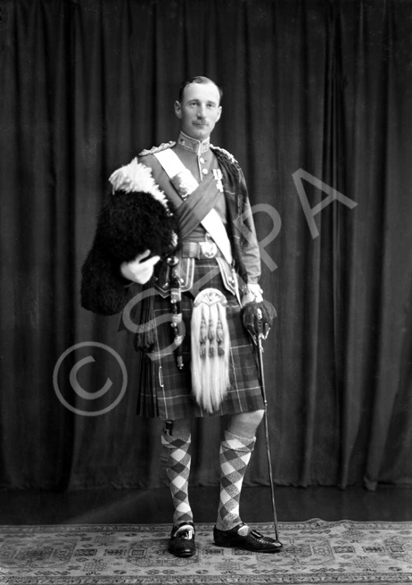 Captain E. Grant MC, Nairn. Seaforth Highlanders.  Later Brigadier, Eneas Grant was born in 1901, and belonged to a family which served in the Seaforth Highlanders for four generations. He served in the regiment from 1920 to 1955, when he retired to his house and hill farm at Tomatin. Both his sons joined the Seaforth, the elder being killed in action in Korea in 1951 (see ref no. 542). The supplement to the London Gazette of October 1945 announced 'The KING has been graciously pleased to approve the following awards in recognition of gallant and distinguished services in North-West Europe: Brigadier (acting) Eneas Henry George GRANT, D.S.O., M.C. (18829), The Seaforth Highlanders (Ross-shire Buffs, The Duke of Albany's) (Tomatin, Inverness).' An un-dated newspaper cutting from 1951 is filed with the negatives. It announces his being awarded a C.B.E. and states: 'Brigadier (Temporary) Eneas Henry George Grant, D.S.O, M.C., late Infantry. Brigadier Grant is the only surviving son of the late Col. H.G. Grant and of Mrs I. Grant, Balnespick, Tomatin, and his house is at Auchenfroe, Nairn. He was awarded the M.C. when serving with his regiment, The Seaforth Highlanders, in Palestine in 1936, and won the D.S.O. in 1944, gaining a Bar to it in 1945.' See also ref no. 43823a-j.  